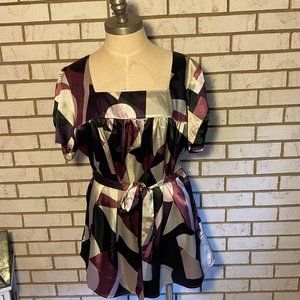 Dress Barn Women / Burgundy/Gray/Black sq. neck top w/ tie belt.  SZ 1X